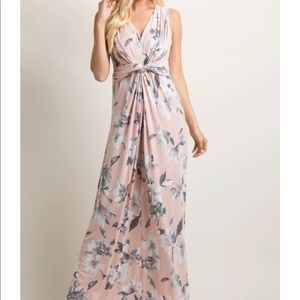 NWT PinkBlush LtPink Floral Knot Front Maxi Dress